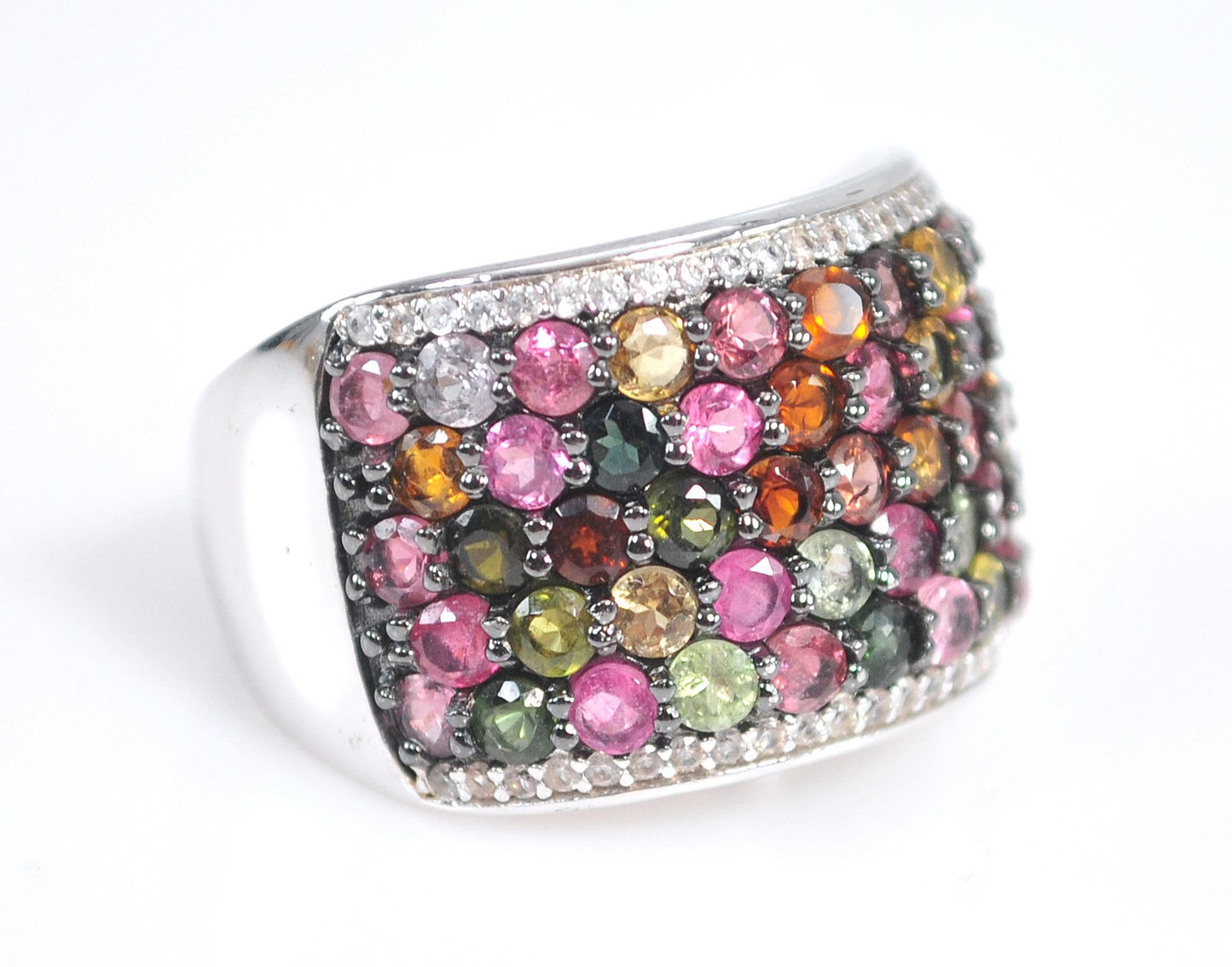 Signed 925 Sterling Silver Tourmaline Statement Ring