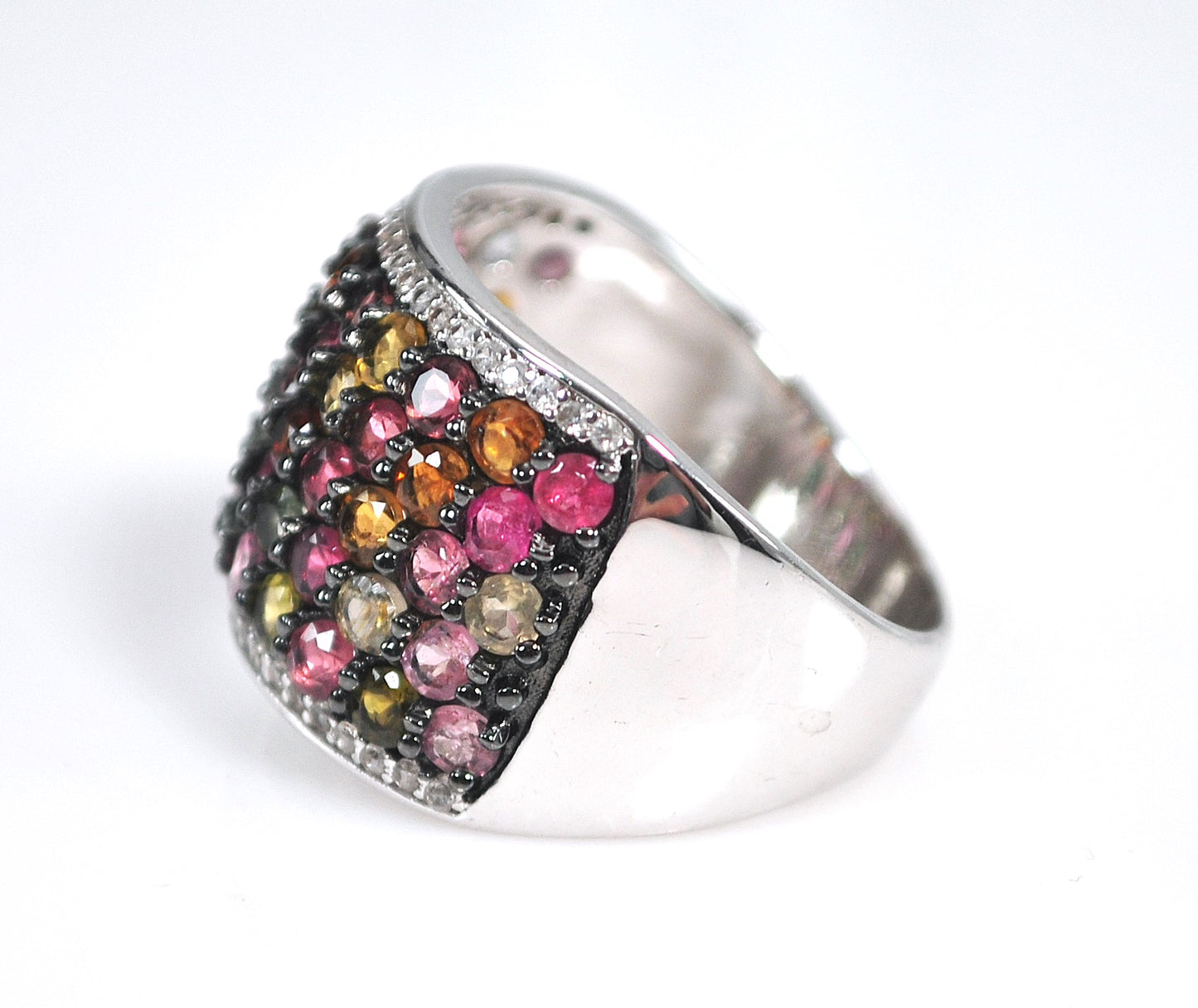 Signed 925 Sterling Silver Tourmaline Statement Ring