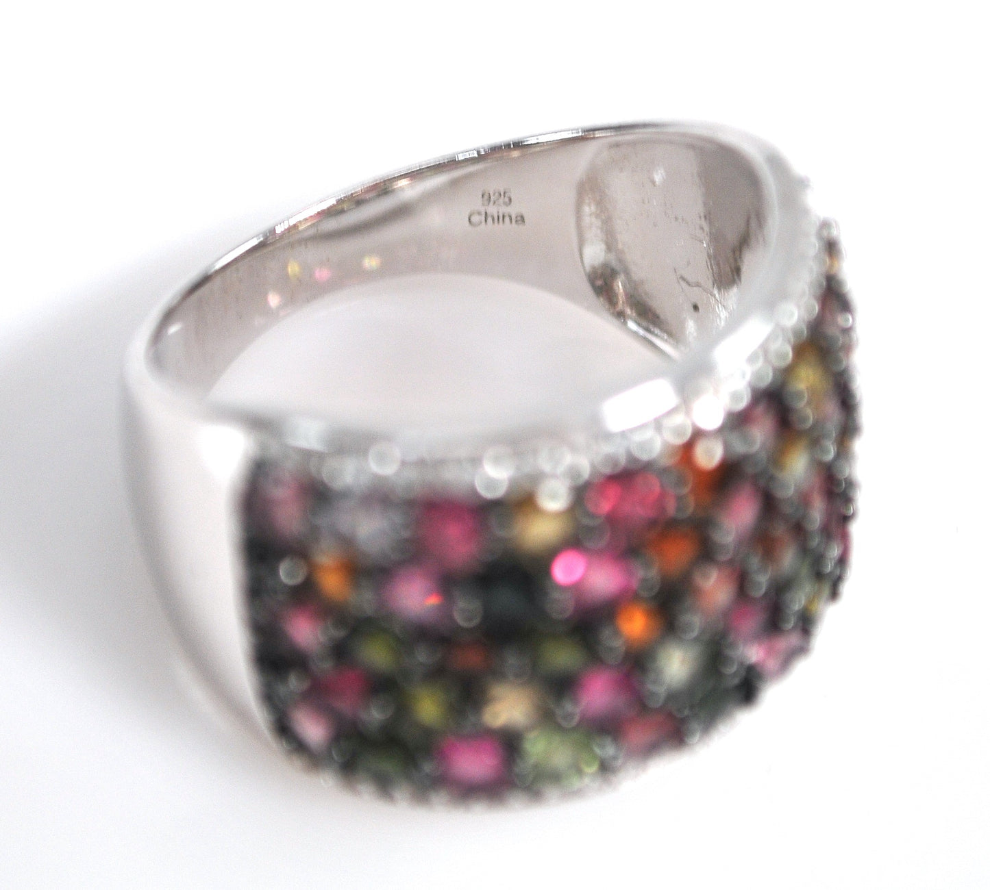 Signed 925 Sterling Silver Tourmaline Statement Ring