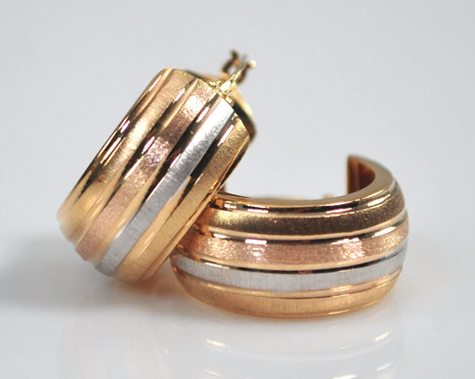 Designer 14K Gold Tri Color Hoop Earrings