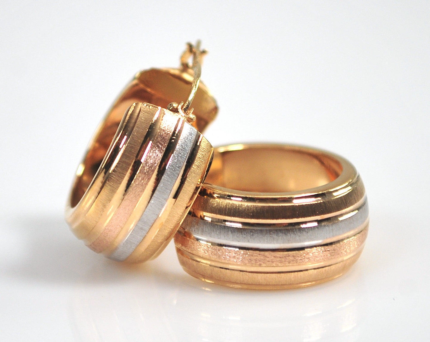 Designer 14K Gold Tri Color Hoop Earrings