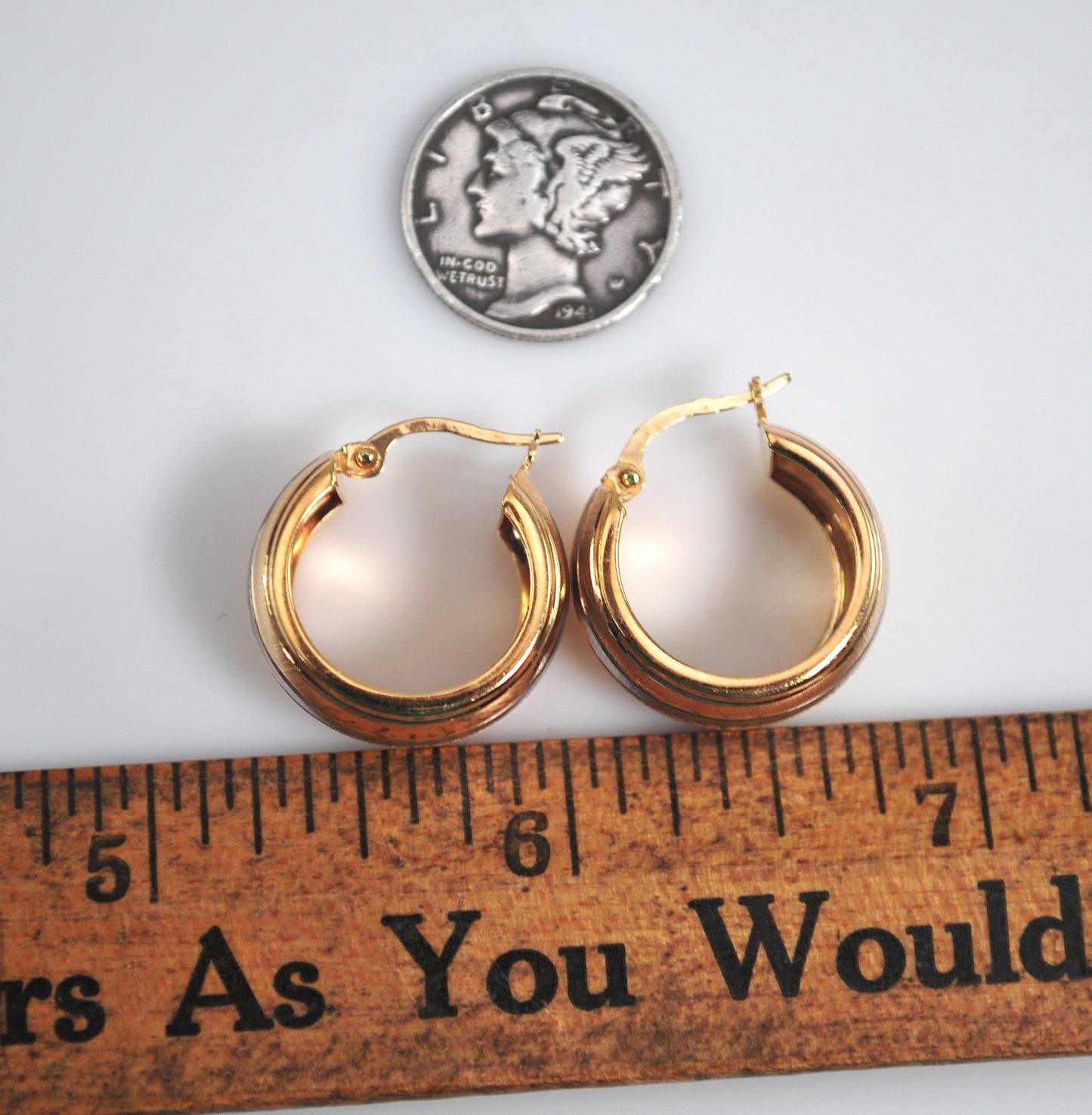 Designer 14K Gold Tri Color Hoop Earrings