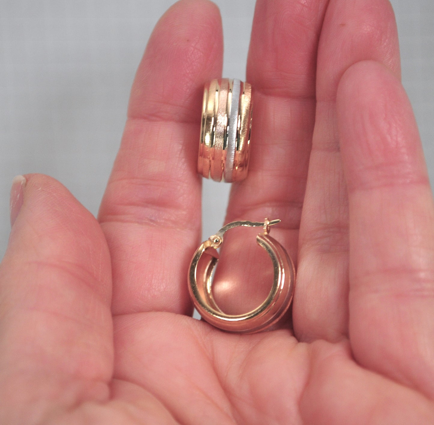 Designer 14K Gold Tri Color Hoop Earrings