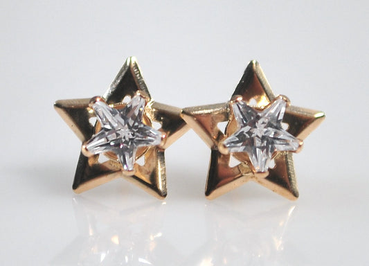 SMALL 10K Gold CZ Star Stud Earrings