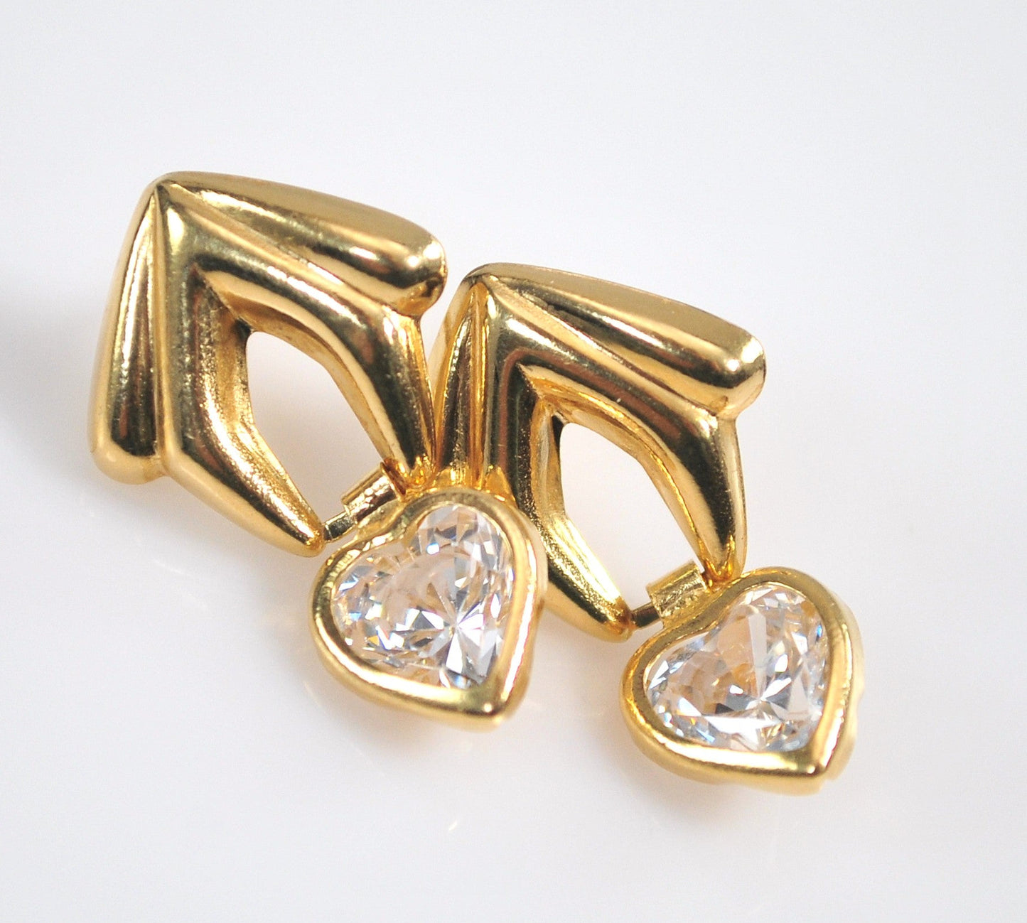 14K Gold CZ Heart Earrings