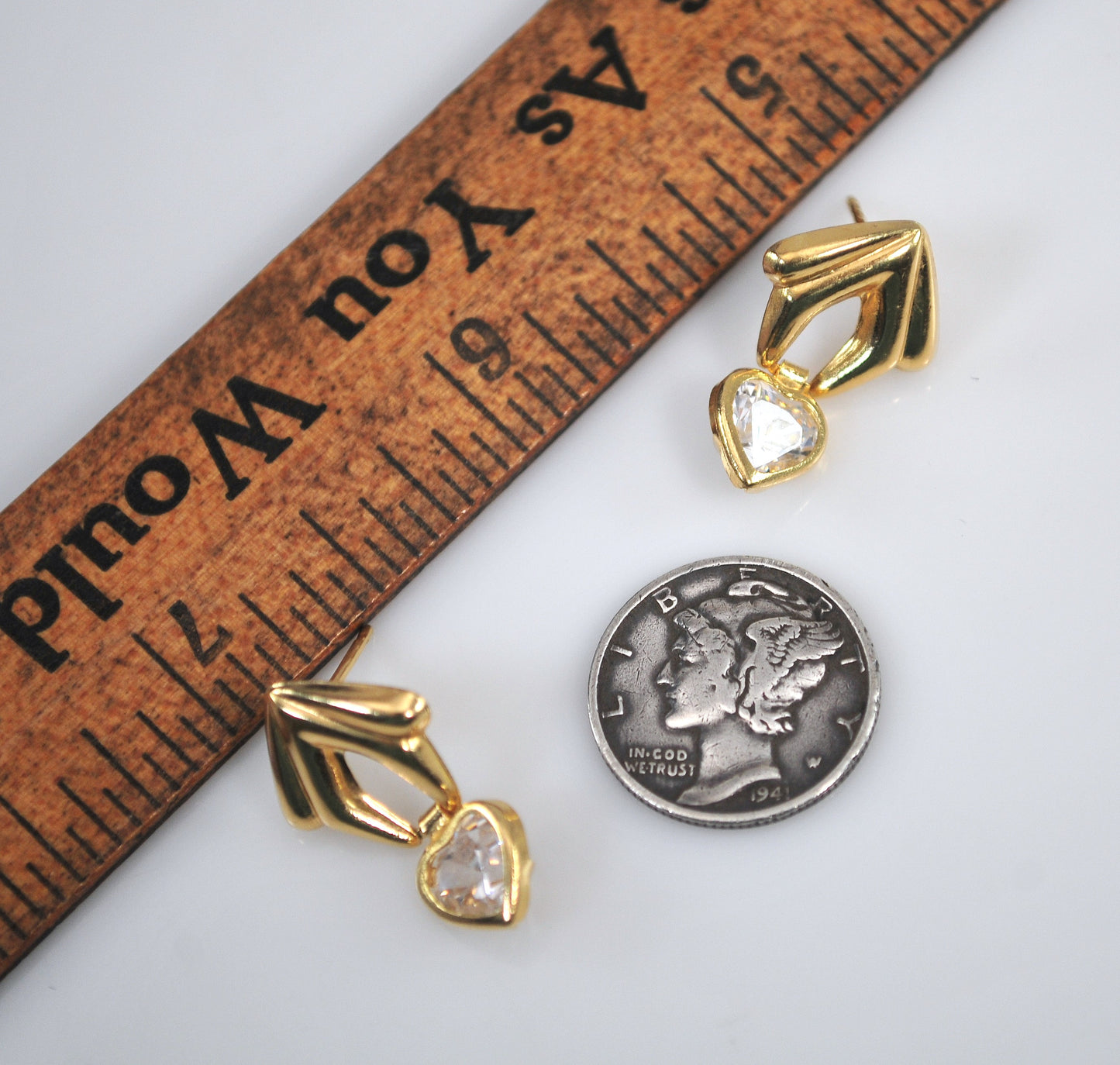 14K Gold CZ Heart Earrings