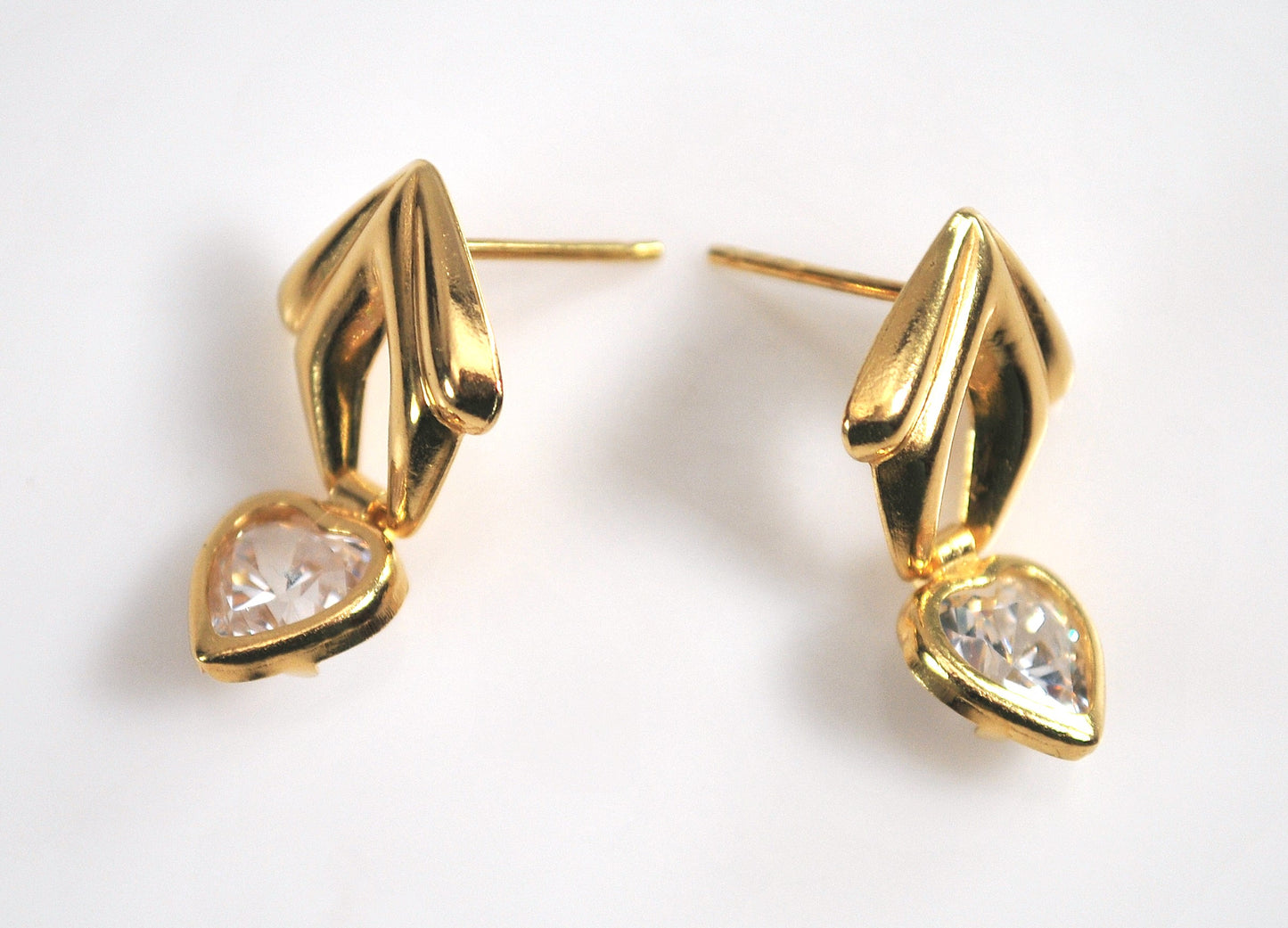 14K Gold CZ Heart Earrings