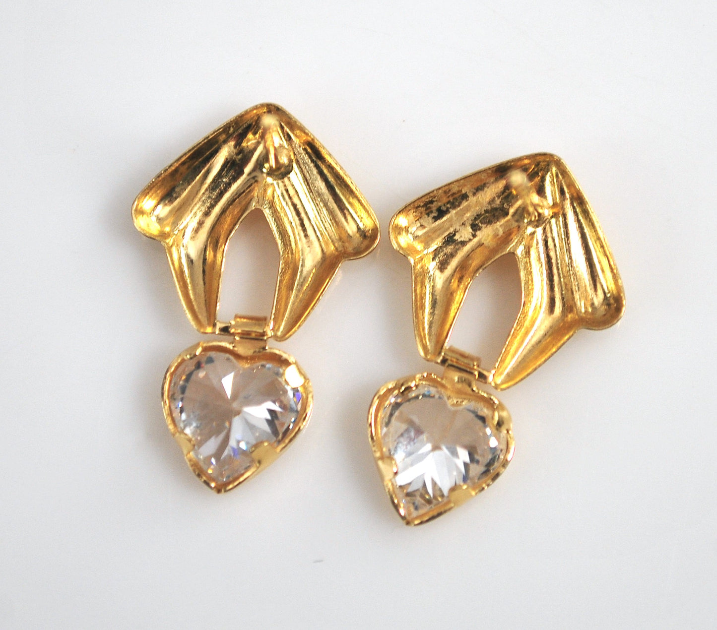 14K Gold CZ Heart Earrings