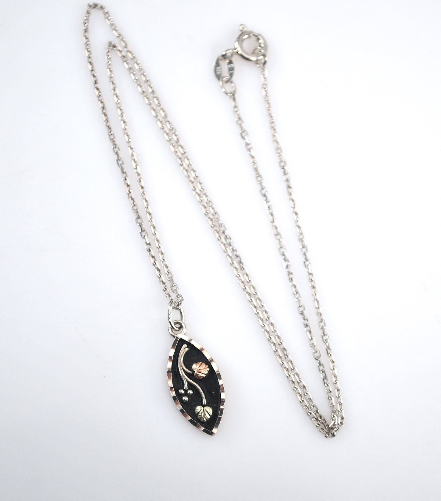 Small Signed Sterling Silver 12K Gold Leaf Pendant Necklace