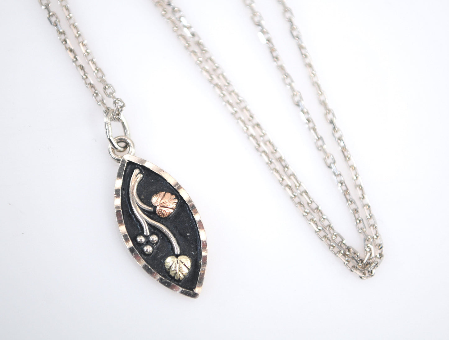 Small Signed Sterling Silver 12K Gold Leaf Pendant Necklace