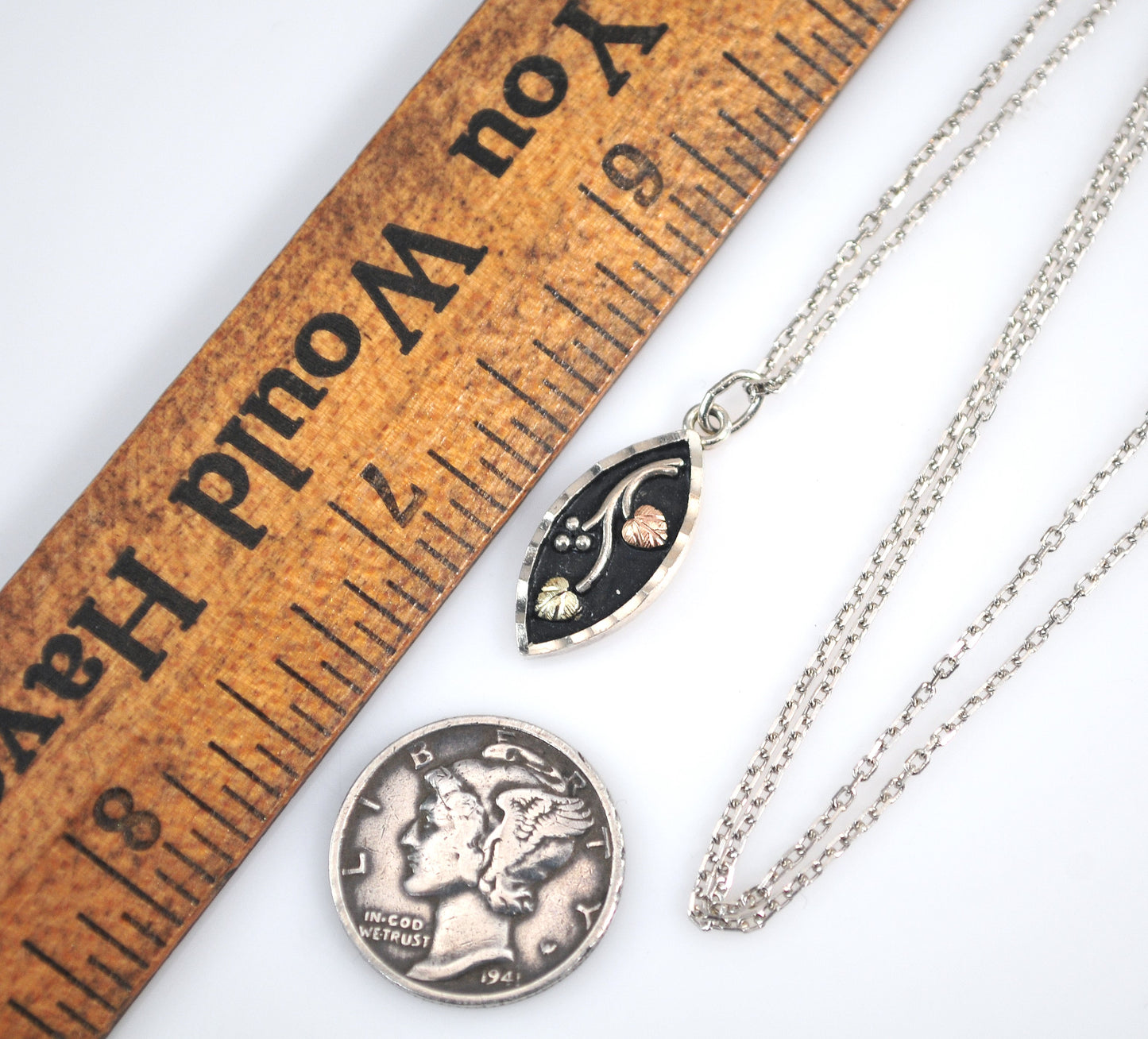 Small Signed Sterling Silver 12K Gold Leaf Pendant Necklace