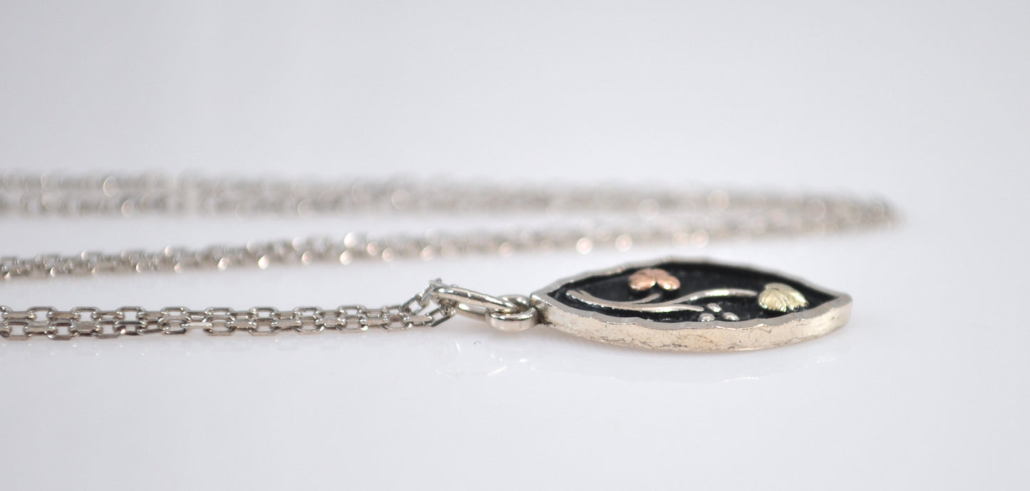 Small Signed Sterling Silver 12K Gold Leaf Pendant Necklace
