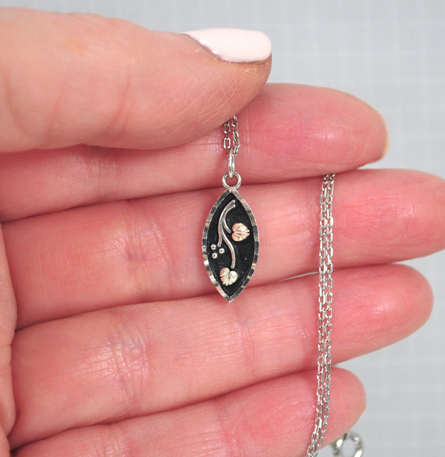 Small Signed Sterling Silver 12K Gold Leaf Pendant Necklace