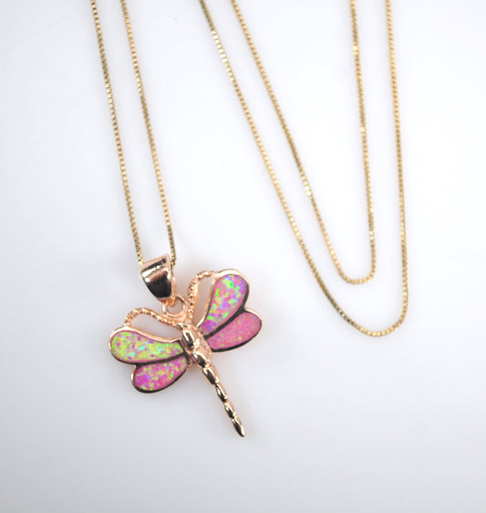 Shube Gold over Sterling Silver Opal Dragonfly Necklace