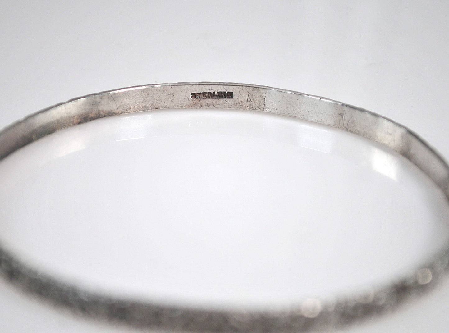 Narrow Vintage Sterling Silver Floral Bangle Bracelet