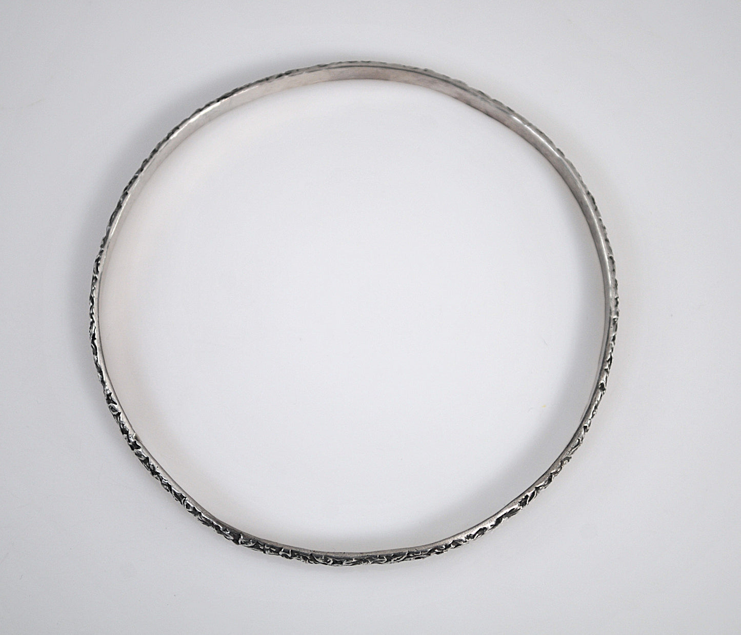 Narrow Vintage Sterling Silver Floral Bangle Bracelet