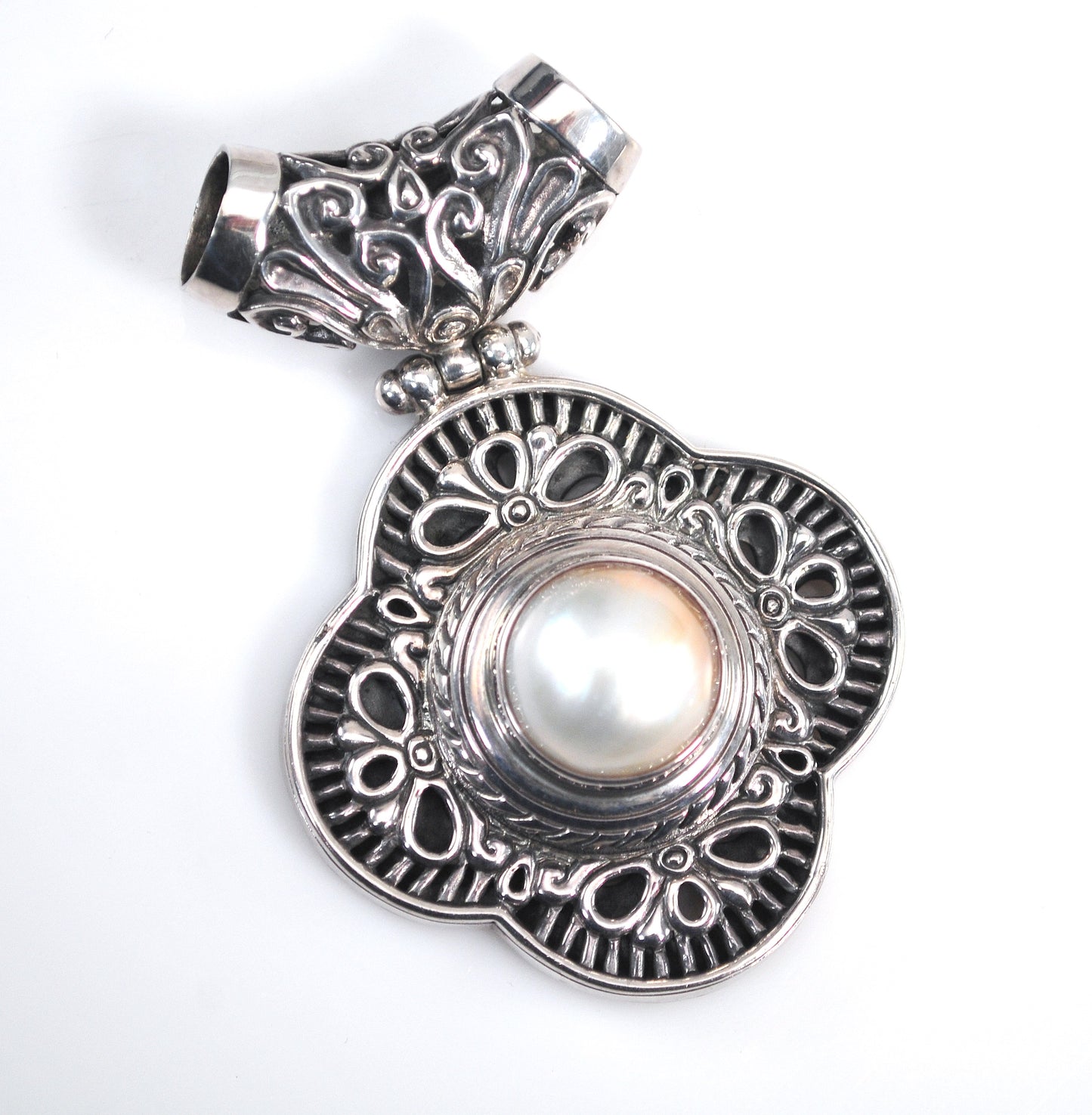 Huge Sterling Silver Pearl Slider Pendant