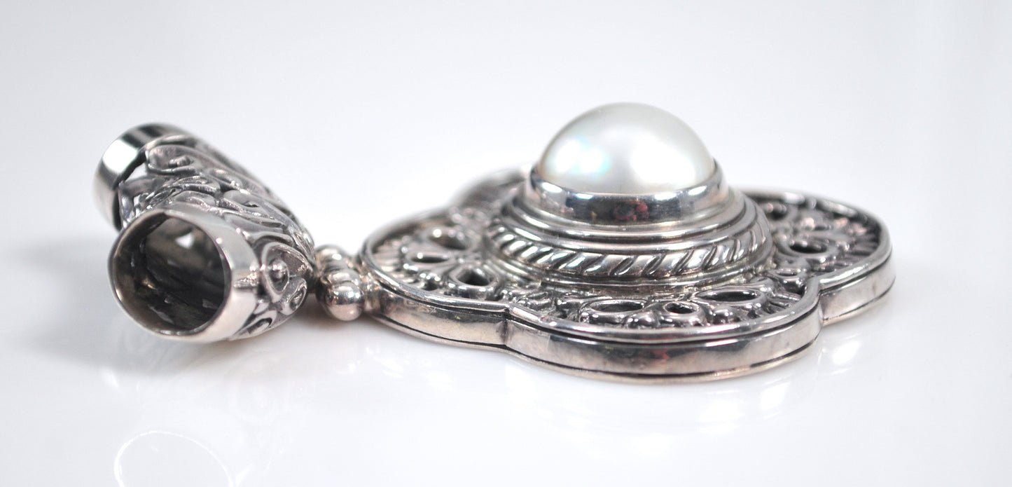 Huge Sterling Silver Pearl Slider Pendant