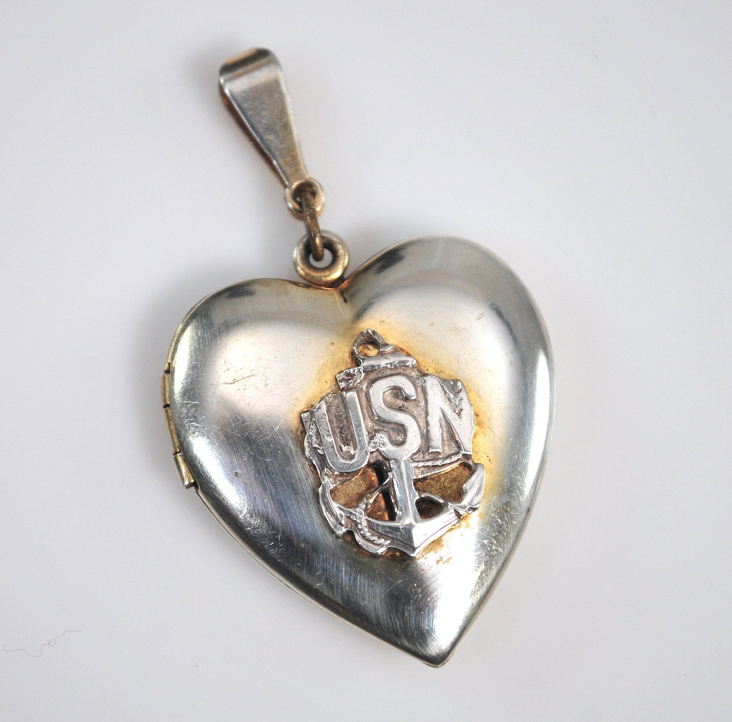 Large Vintage Sterling Silver US Navy Heart Locket