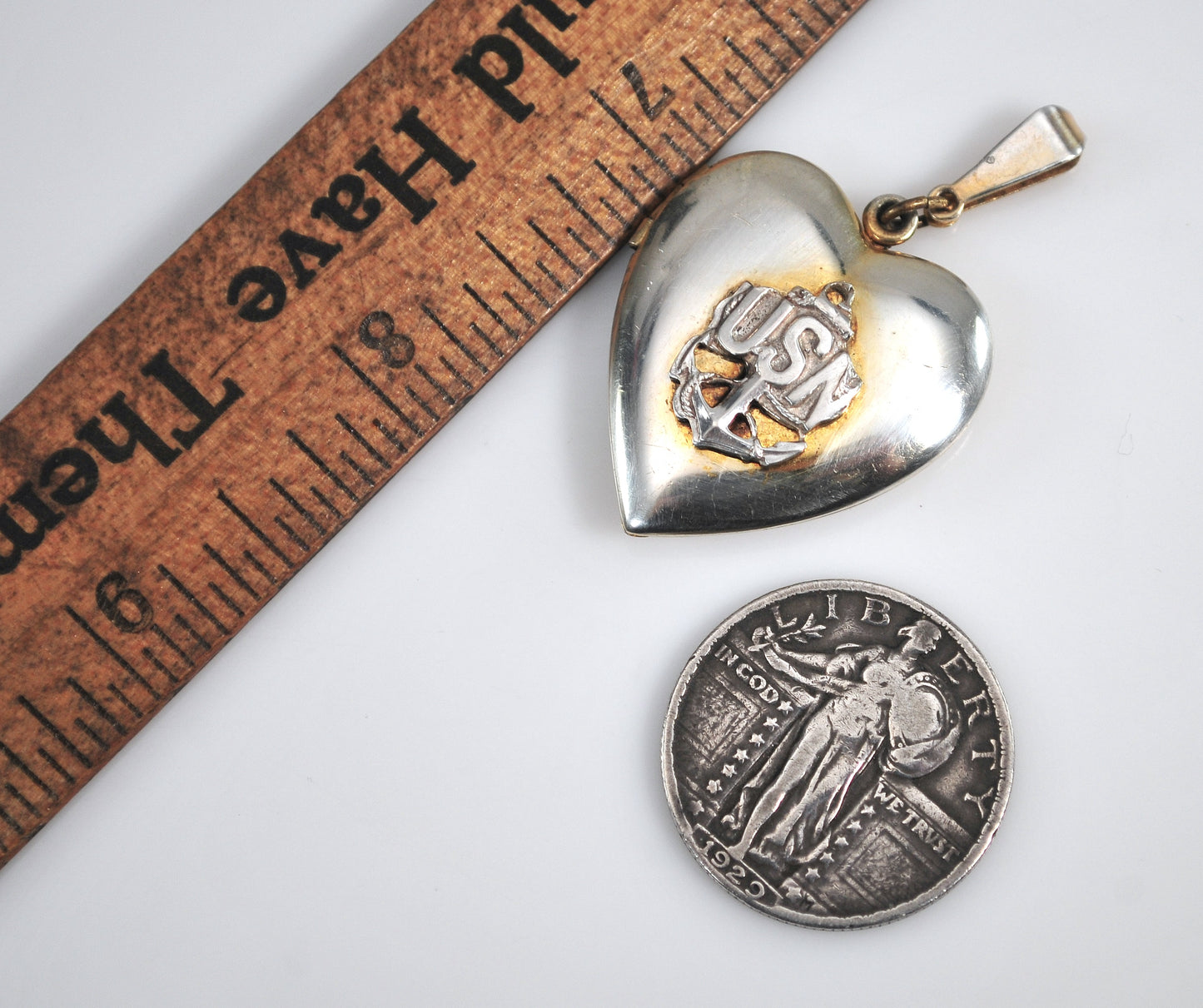 Large Vintage Sterling Silver US Navy Heart Locket