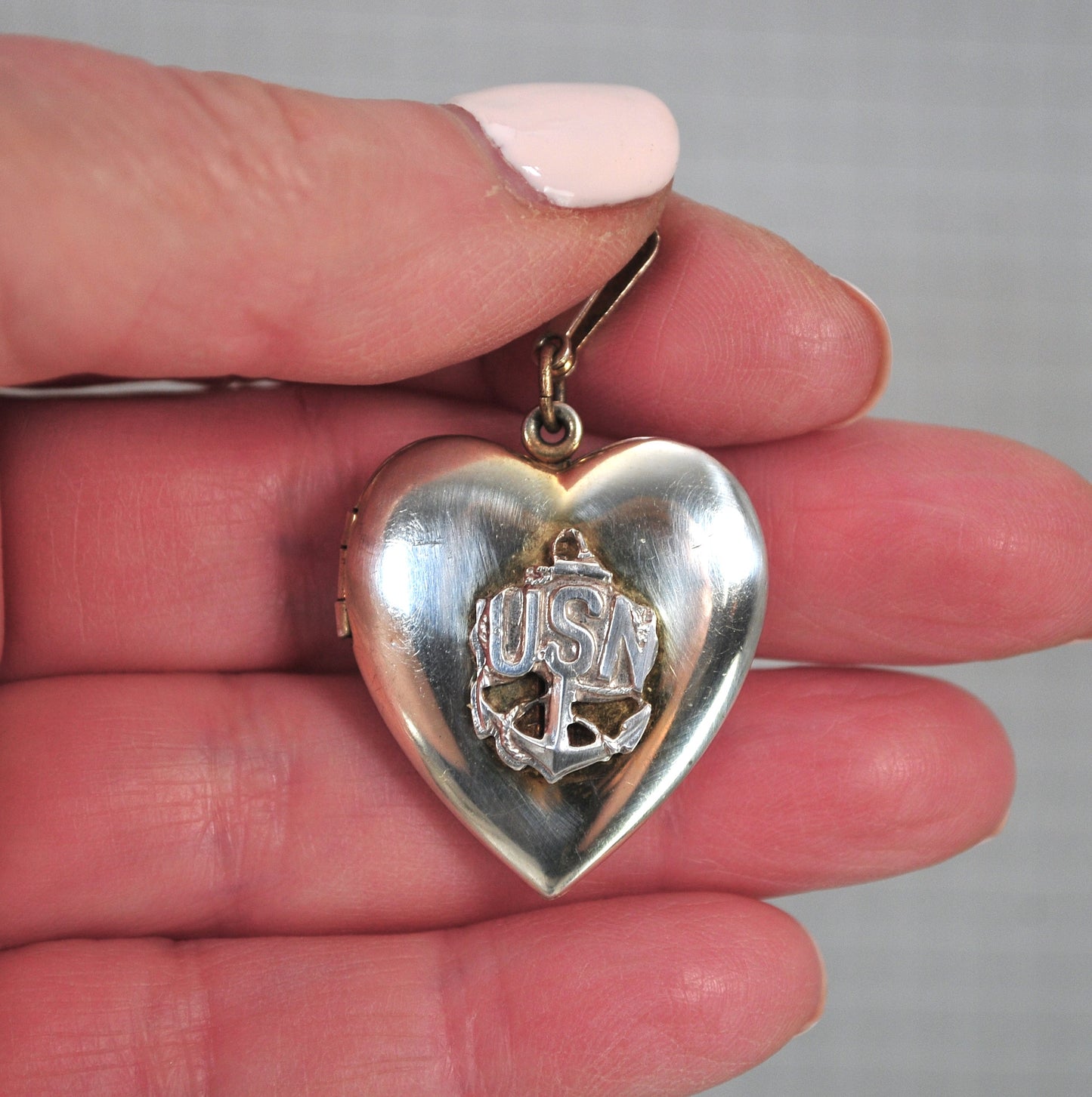 Large Vintage Sterling Silver US Navy Heart Locket