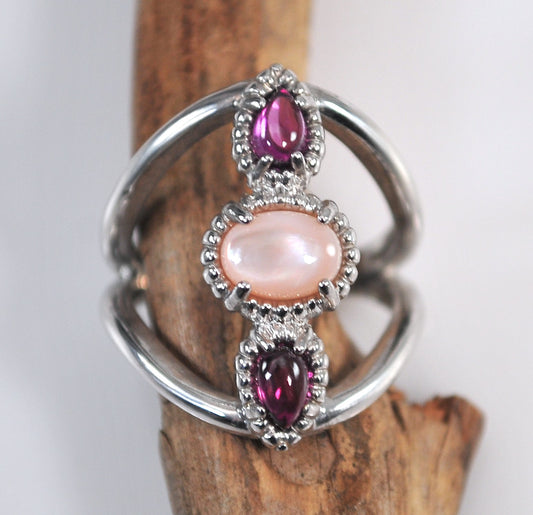 Carolyn Pollack Sterling Silver Mother of Pearl Tourmaline Ring