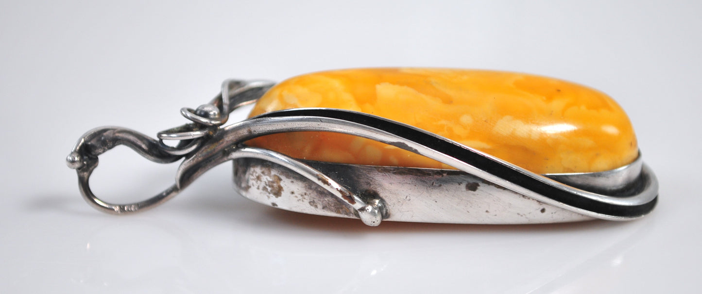 Large Sterling Silver Amber? Pendant