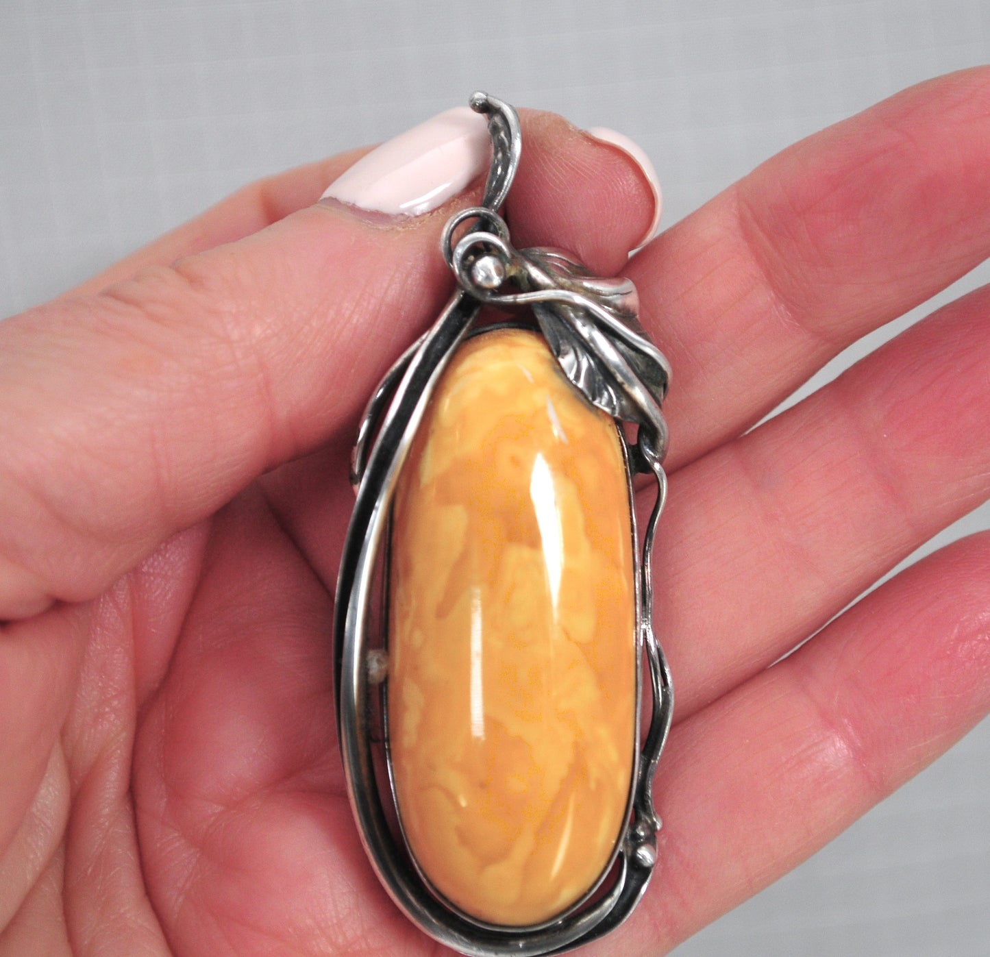 Large Sterling Silver Amber? Pendant