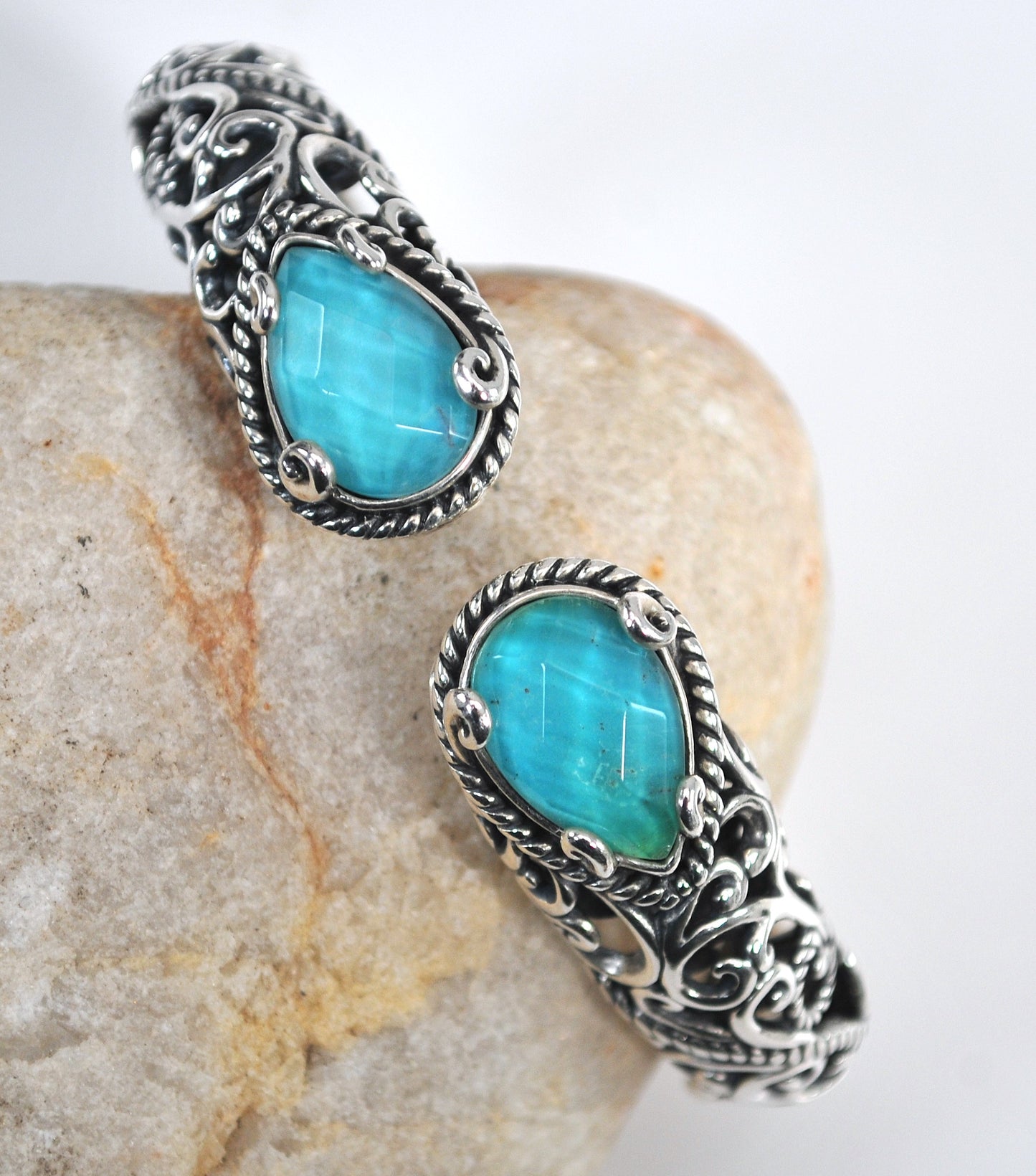 Carolyn Pollack Relios Sterling Silver Blue Doublet Bangle Bracelet