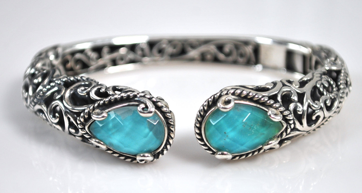 Carolyn Pollack Relios Sterling Silver Blue Doublet Bangle Bracelet
