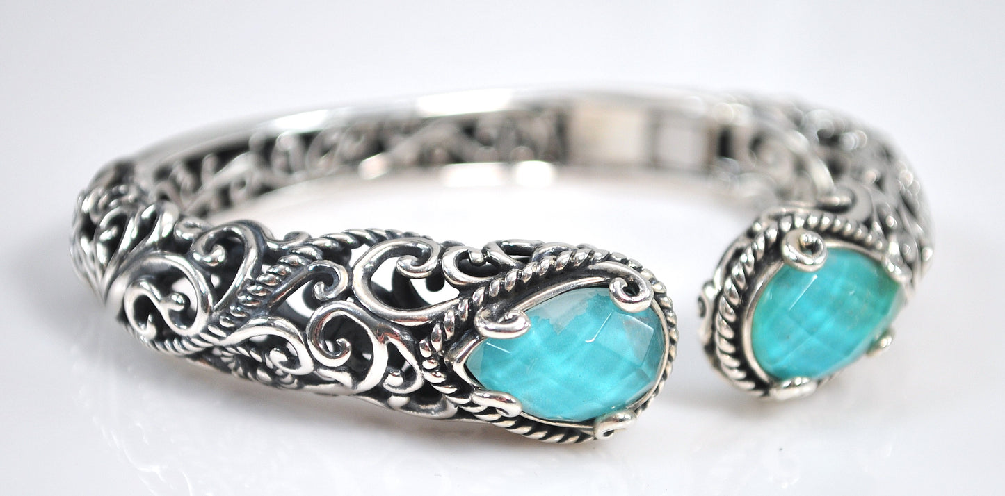 Carolyn Pollack Relios Sterling Silver Blue Doublet Bangle Bracelet