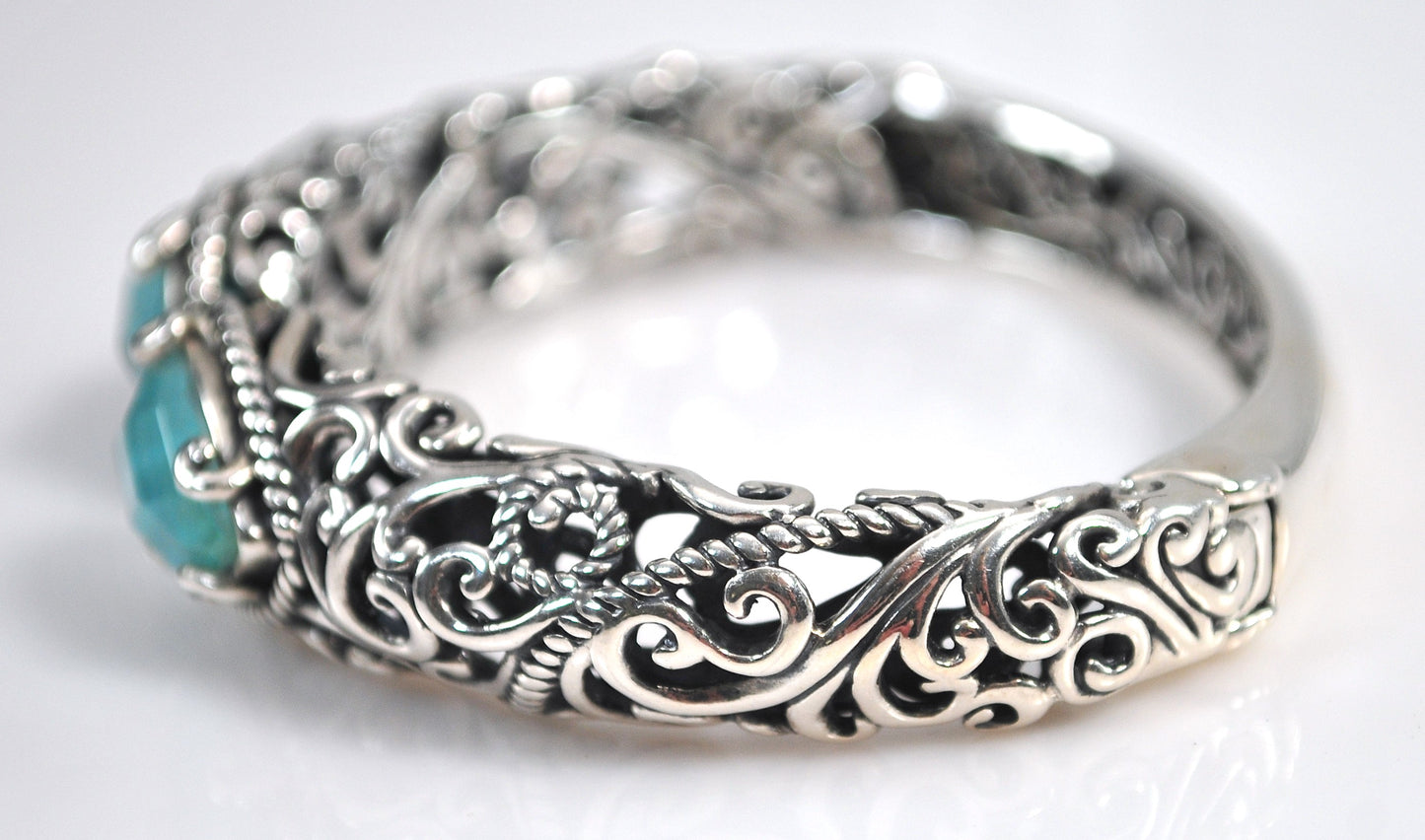 Carolyn Pollack Relios Sterling Silver Blue Doublet Bangle Bracelet