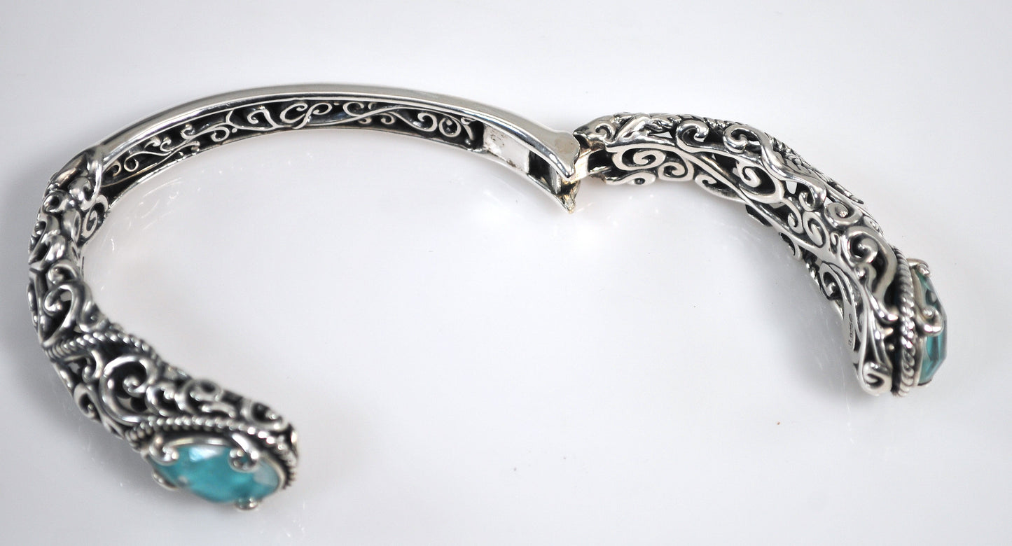 Carolyn Pollack Relios Sterling Silver Blue Doublet Bangle Bracelet