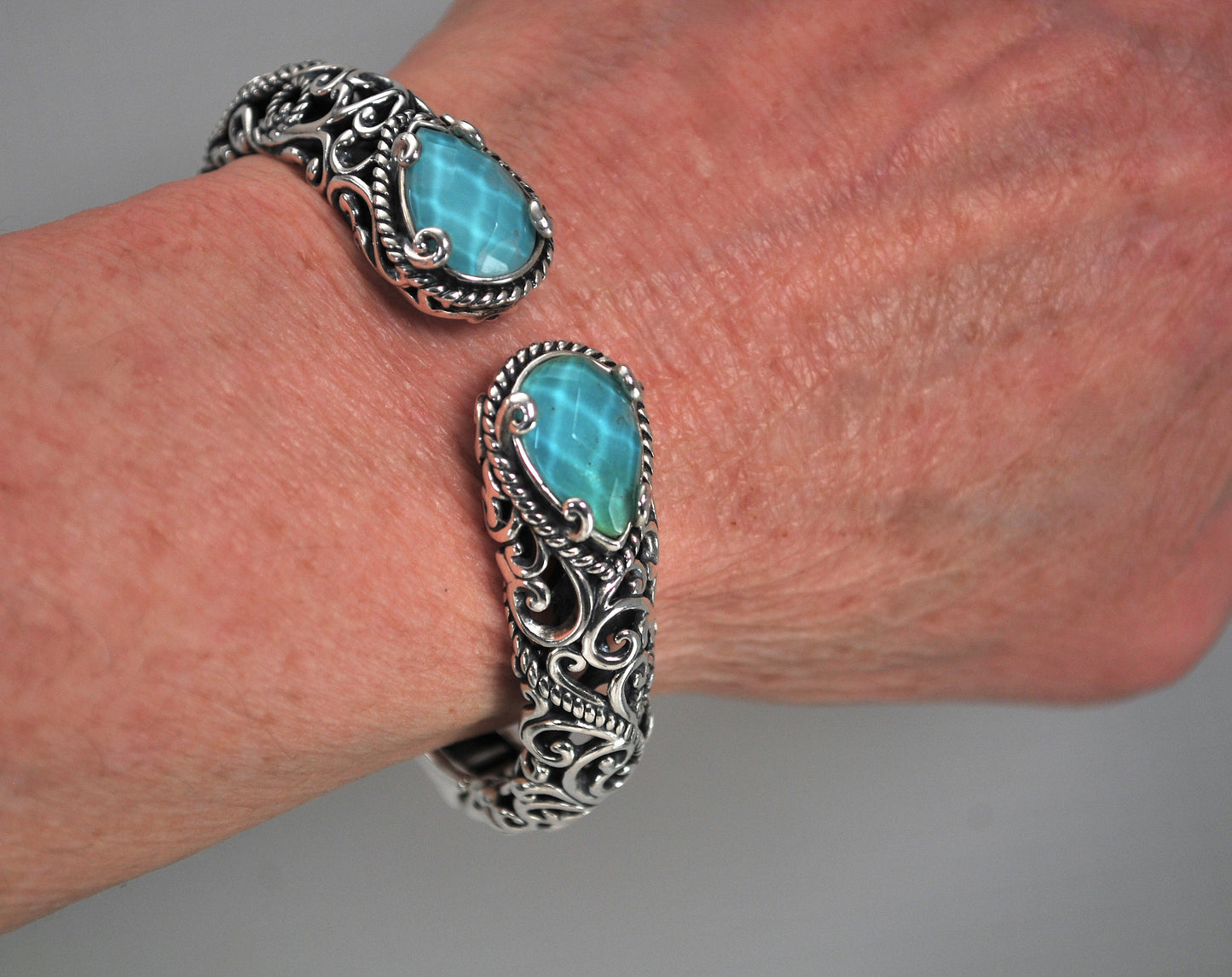 Carolyn Pollack Relios Sterling Silver Blue Doublet Bangle Bracelet