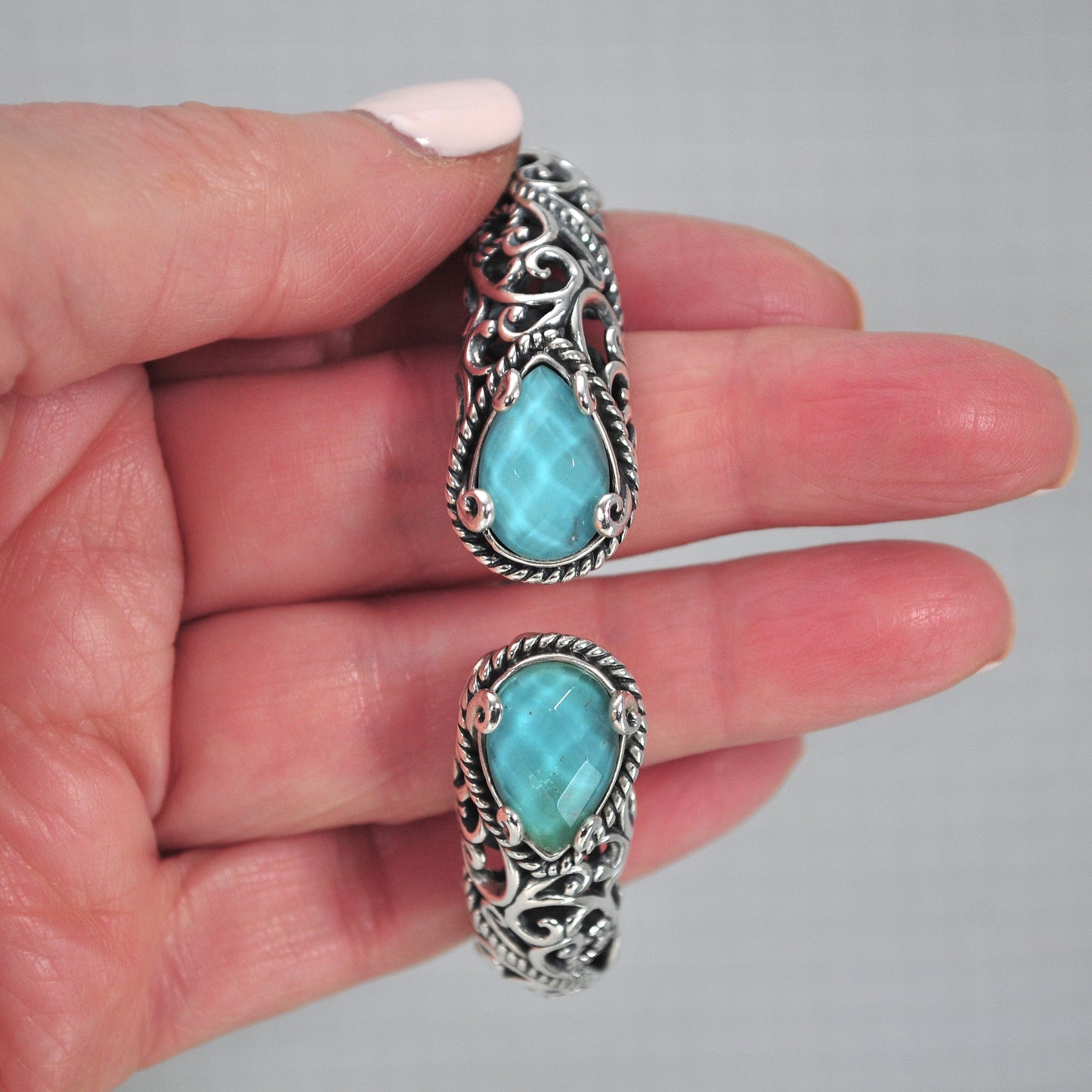 Carolyn Pollack Relios Sterling Silver Blue Doublet Bangle Bracelet