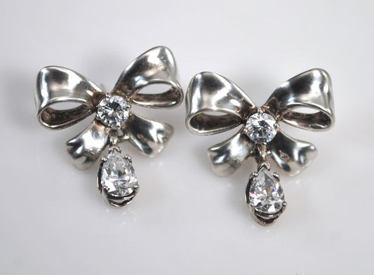 Sterling Silver CZ Bow Earrings