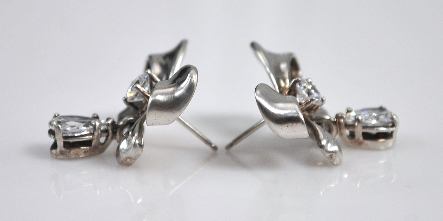Sterling Silver CZ Bow Earrings