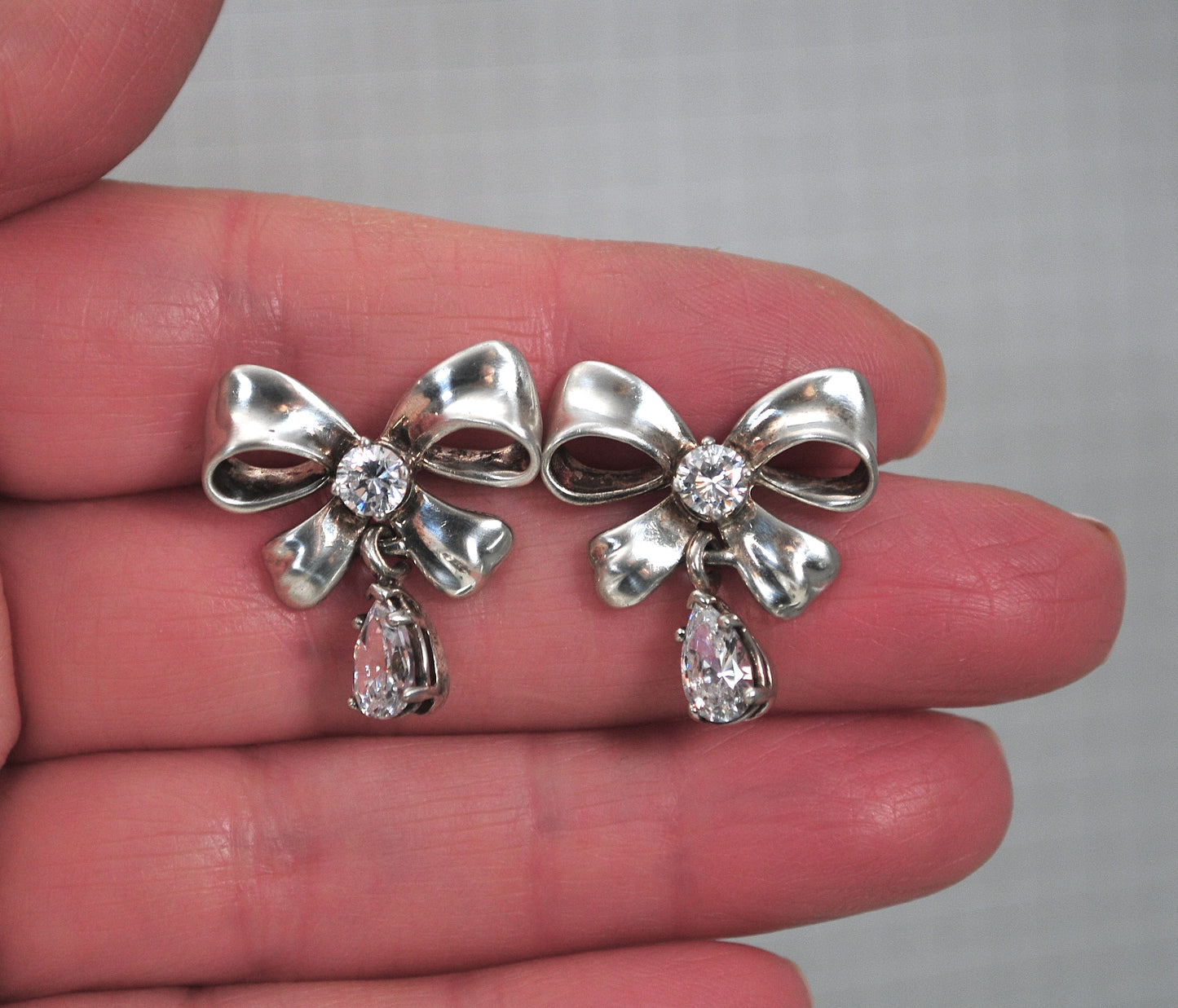 Sterling Silver CZ Bow Earrings