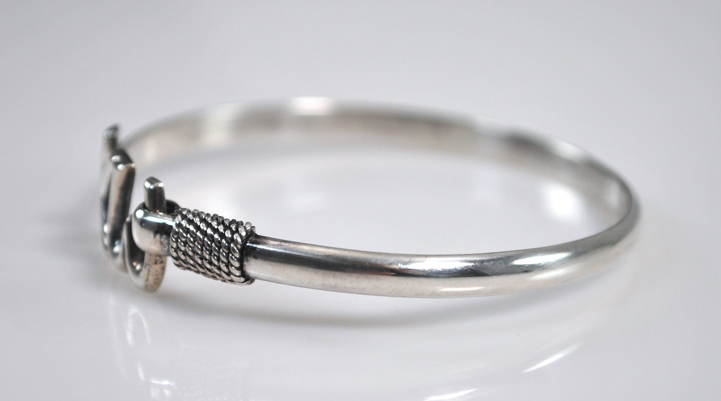 Signed Key West Sterling Silver Hook Bangle Bracelet
