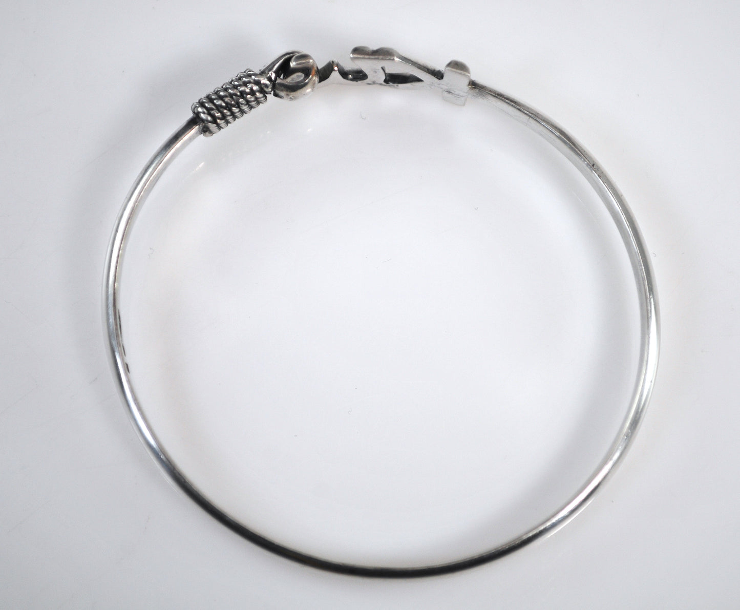 Signed Key West Sterling Silver Hook Bangle Bracelet
