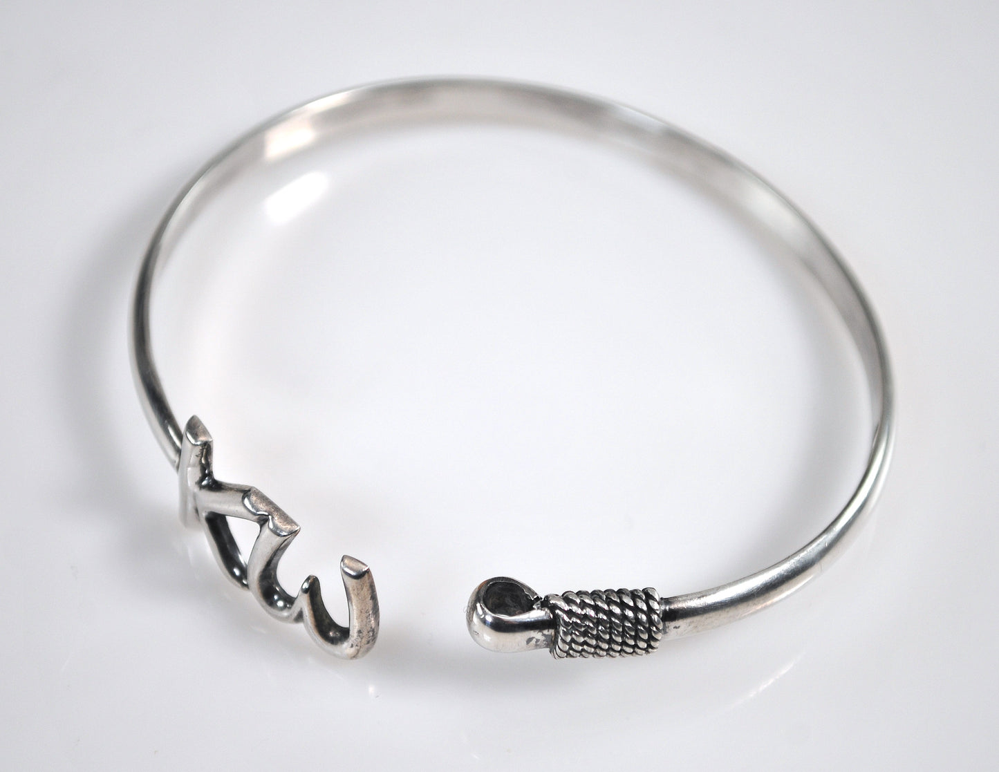 Signed Key West Sterling Silver Hook Bangle Bracelet