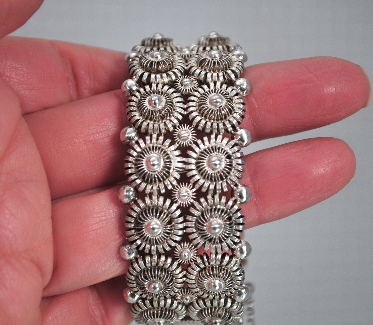 Signed Vintage Sterling Silver Filagree Bangle Bracelet