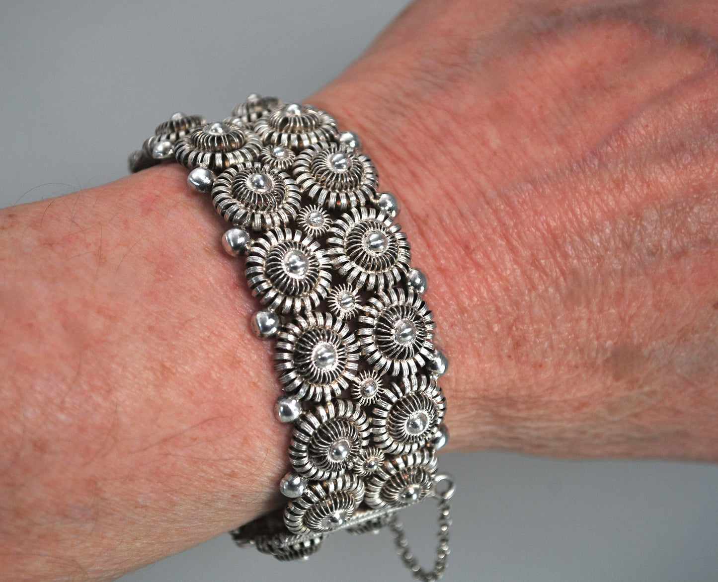 Signed Vintage Sterling Silver Filagree Bangle Bracelet