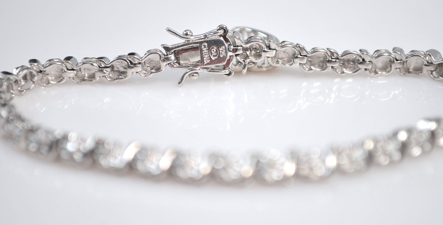 Signed Sterling Silver Diamond Heart Charm Bracelet