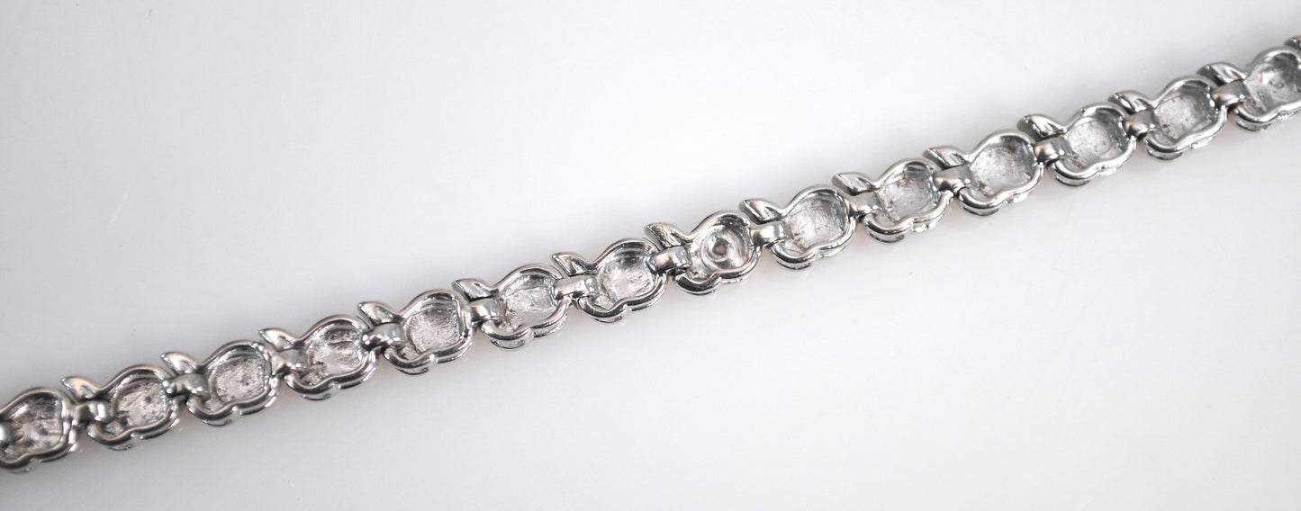 Signed Sterling Silver Diamond Heart Charm Bracelet