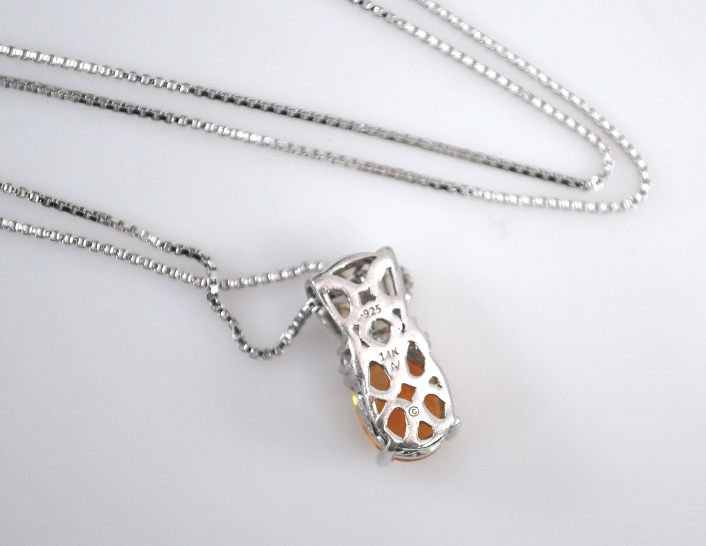 Signed Sterling Silver 14K Gold Citrine Diamond Pendant Necklace