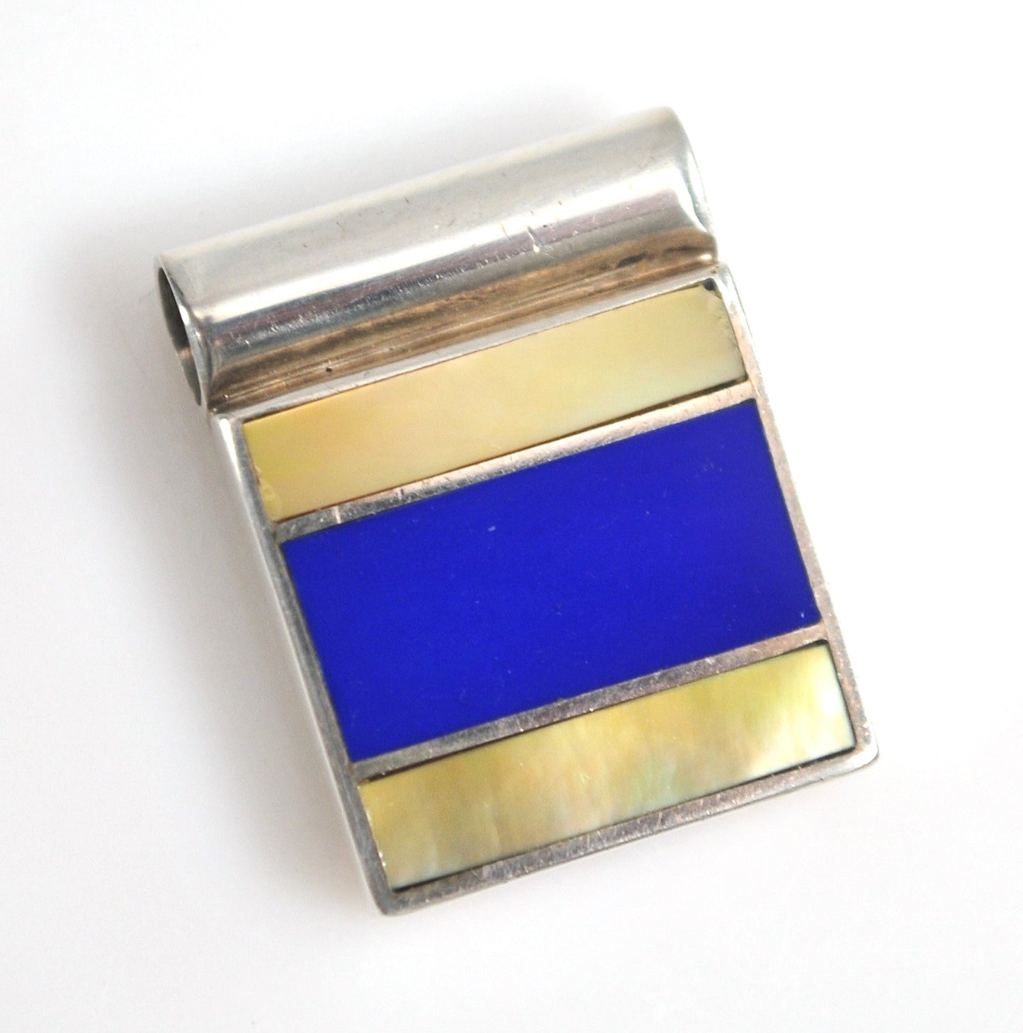 950 Silver Square Mother of Pearl Lapis Inlay Slider Pendant