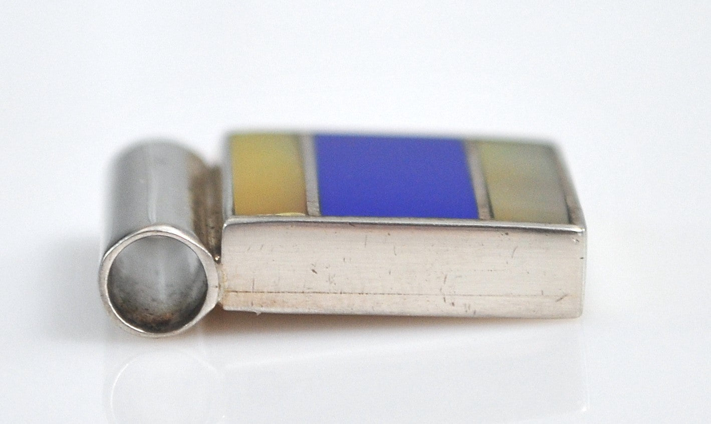 950 Silver Square Mother of Pearl Lapis Inlay Slider Pendant