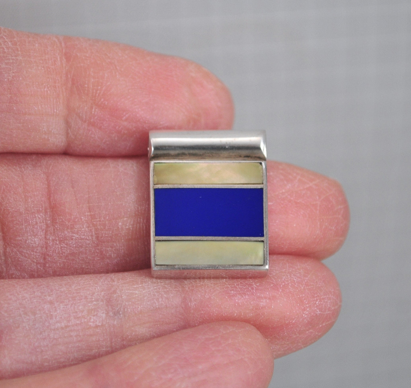 950 Silver Square Mother of Pearl Lapis Inlay Slider Pendant