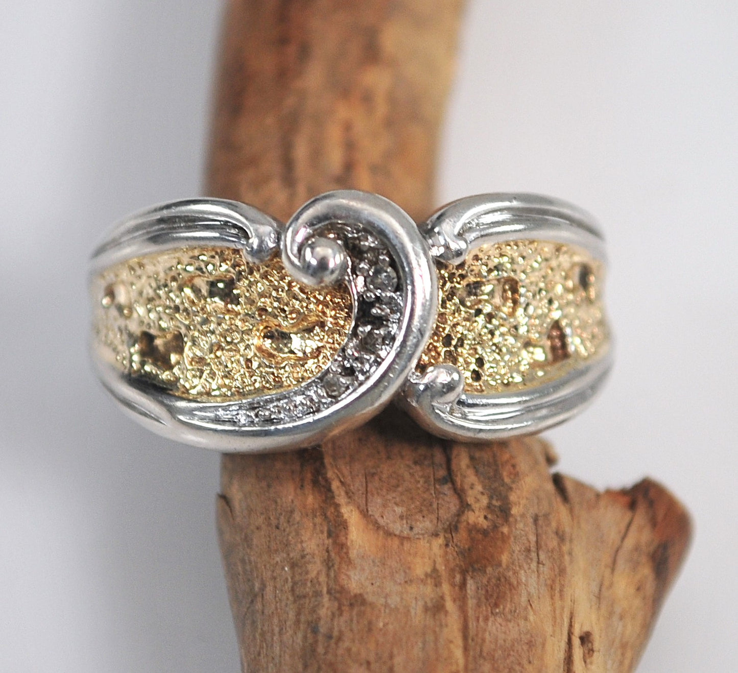 Two Tone Sterling Silver Footprints in the Sand Ring